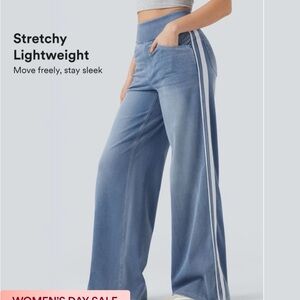 Halara Casual Blue Denim Jeans with White Accent